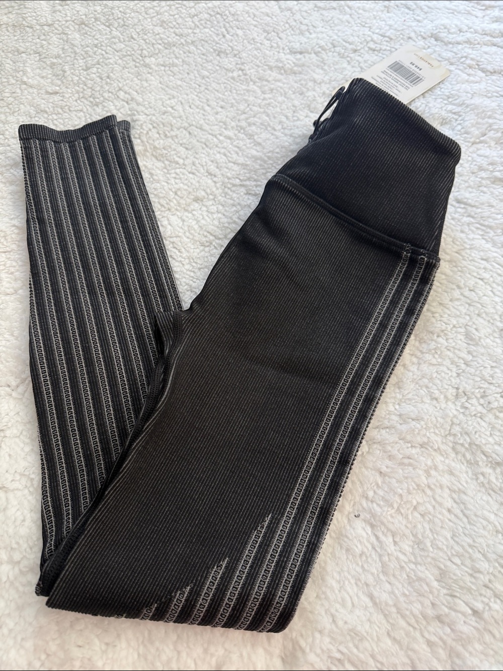 Fabletics Black Ribbed Leggings with Gray Side Stripe